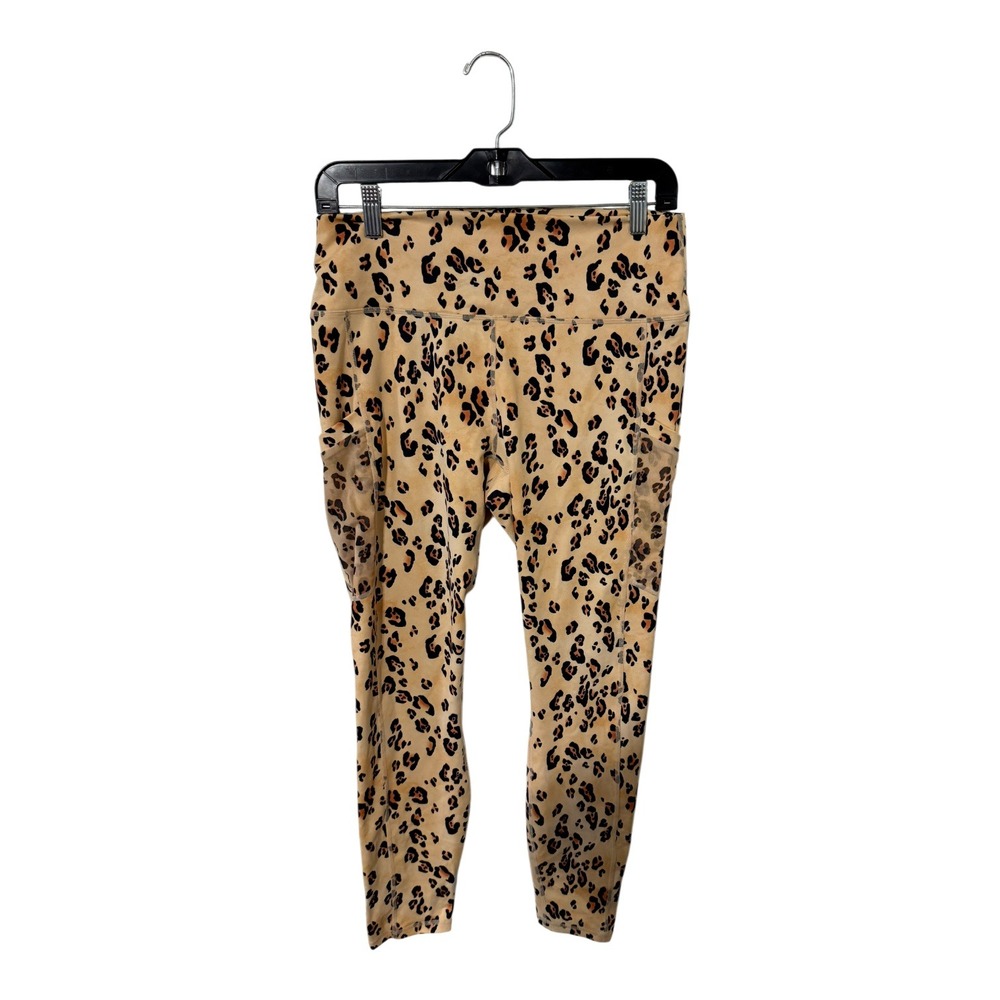 Fabletics PowerHold Leopard Print Mesh Pocket High Waisted Leggings Tan Large
